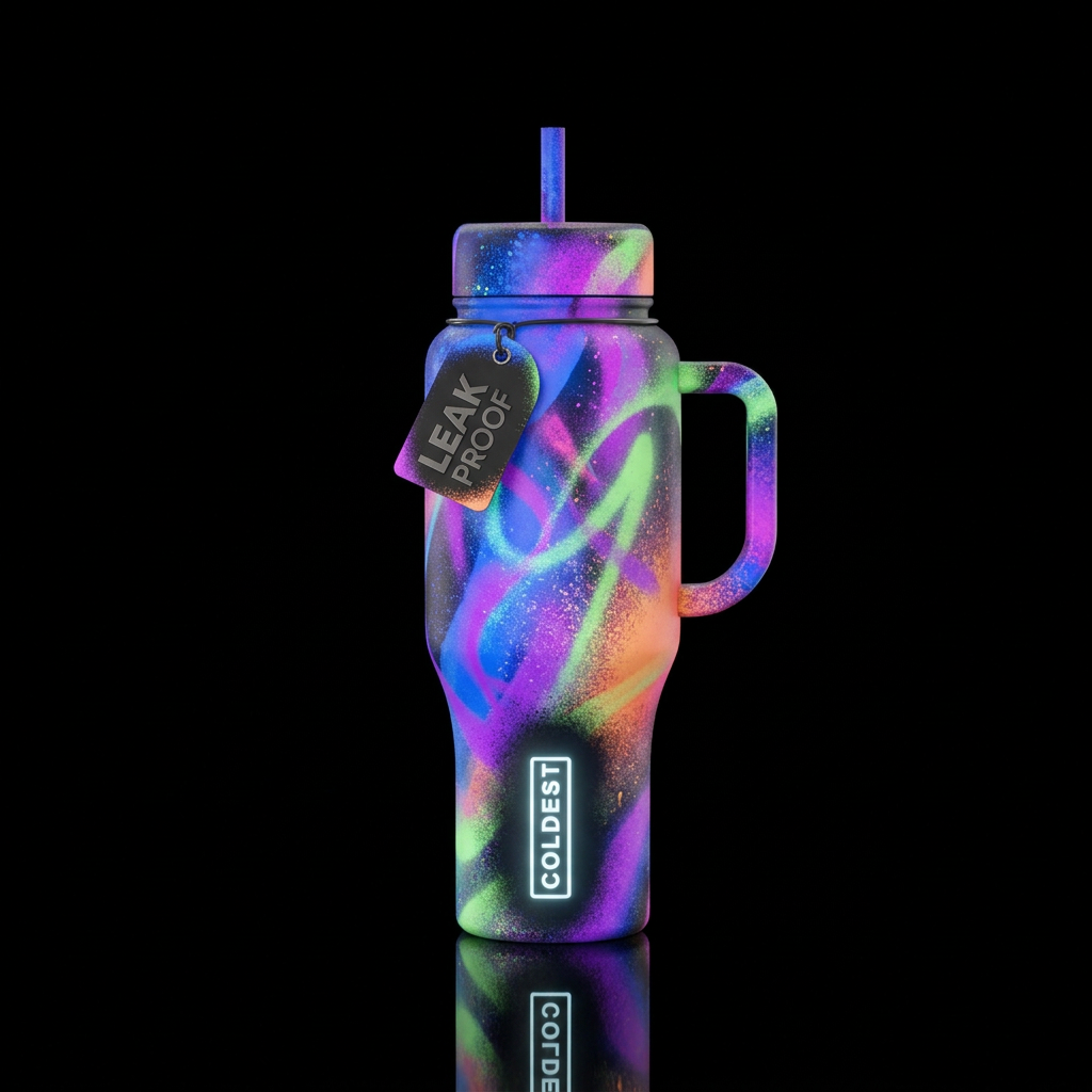 spray painted, glowie artistic water bottle design