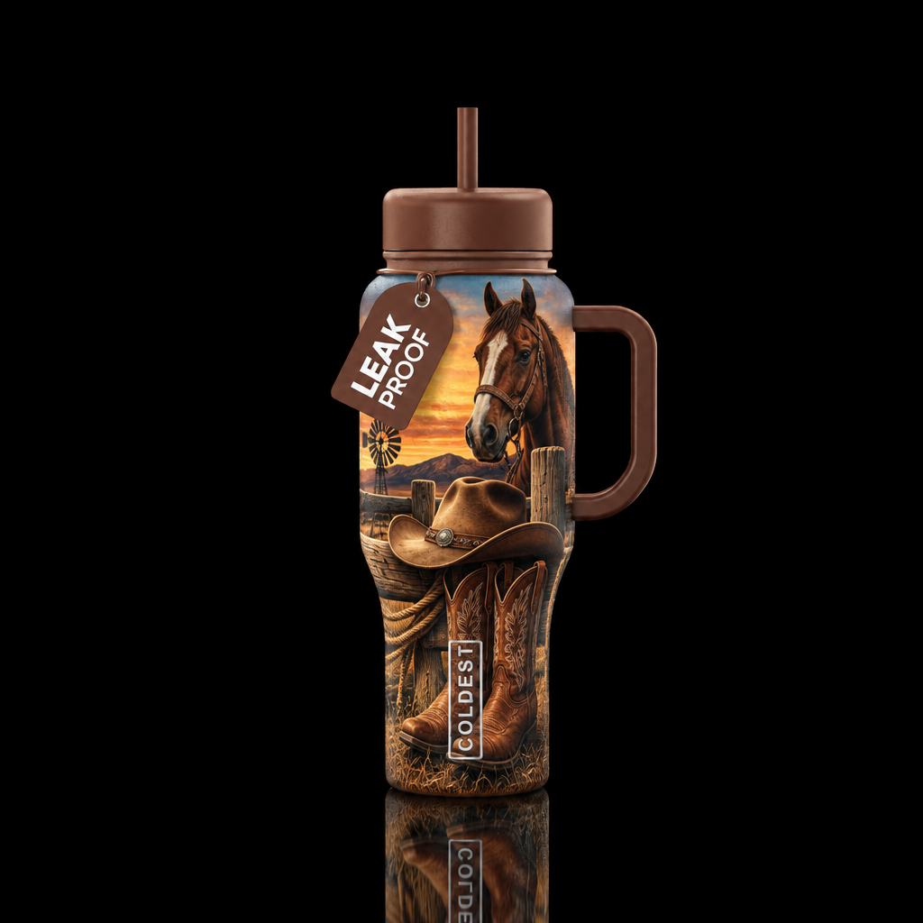 Country western themed bottle with cowboy boots an... water bottle design