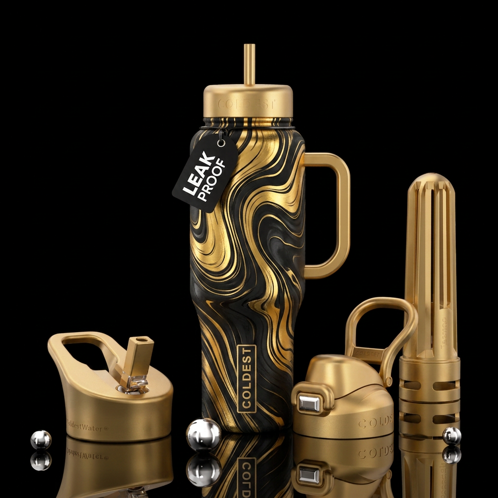 Black and gold water bottle design