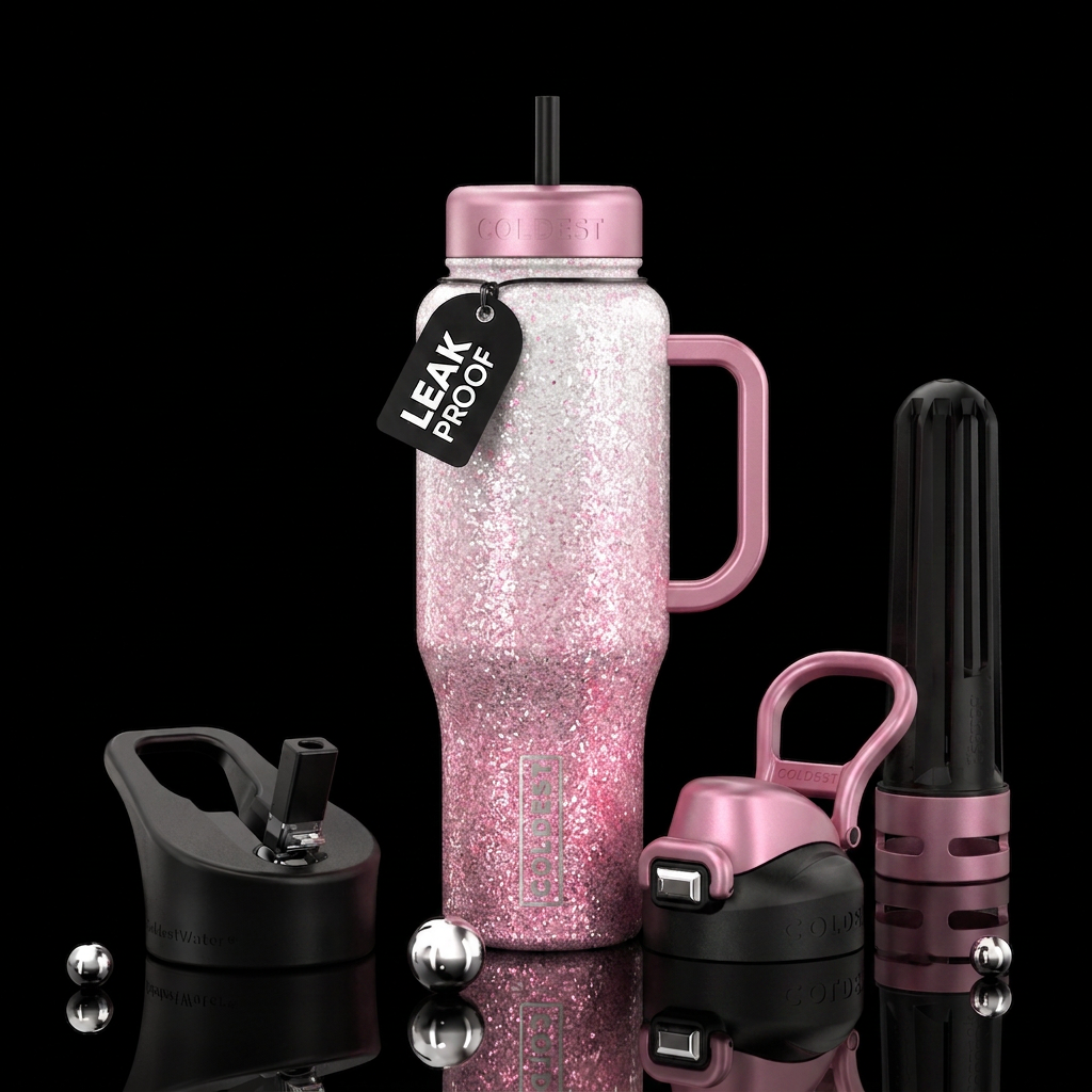 Glitter  white and pink water bottle design