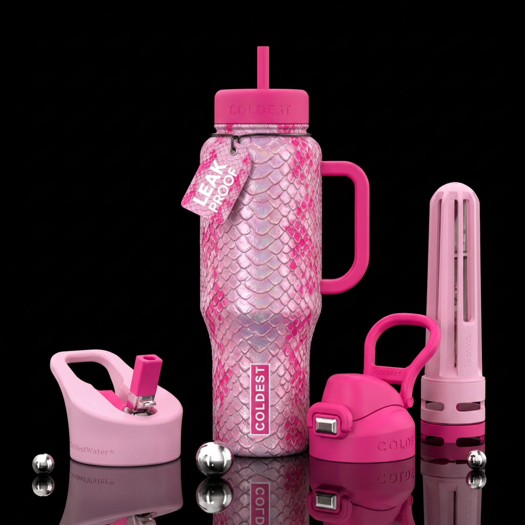 Dragon  skin pastel pink and hot pink water bottle design