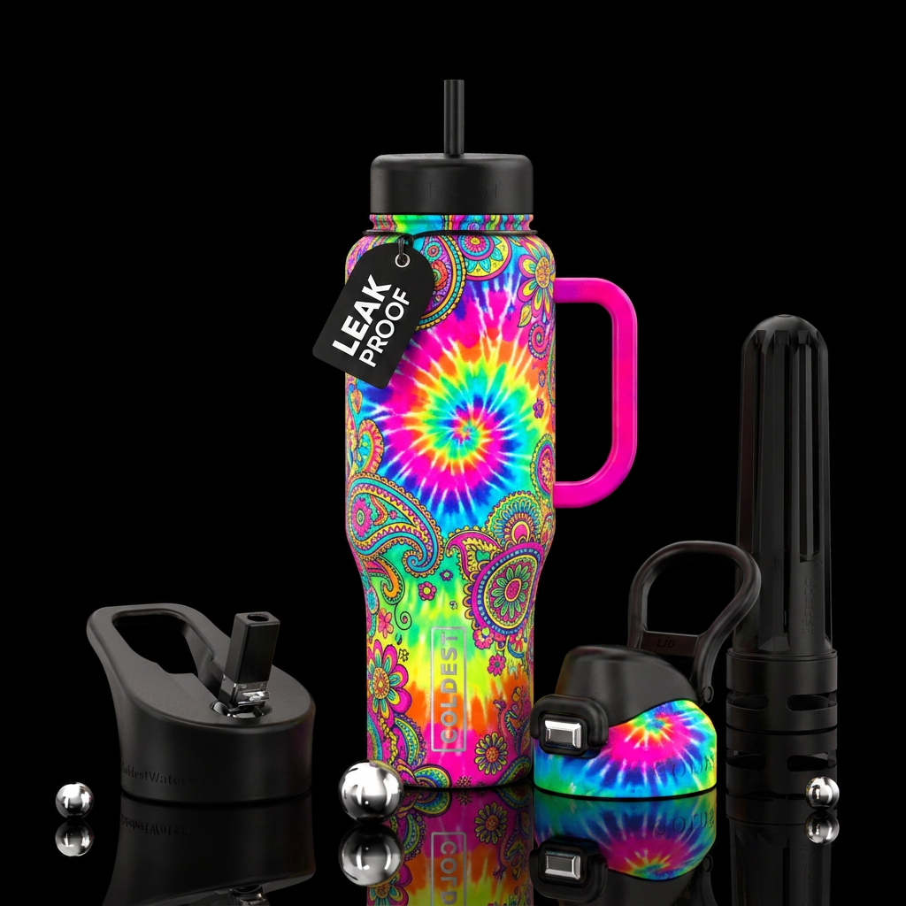 Bright hippie water bottle design