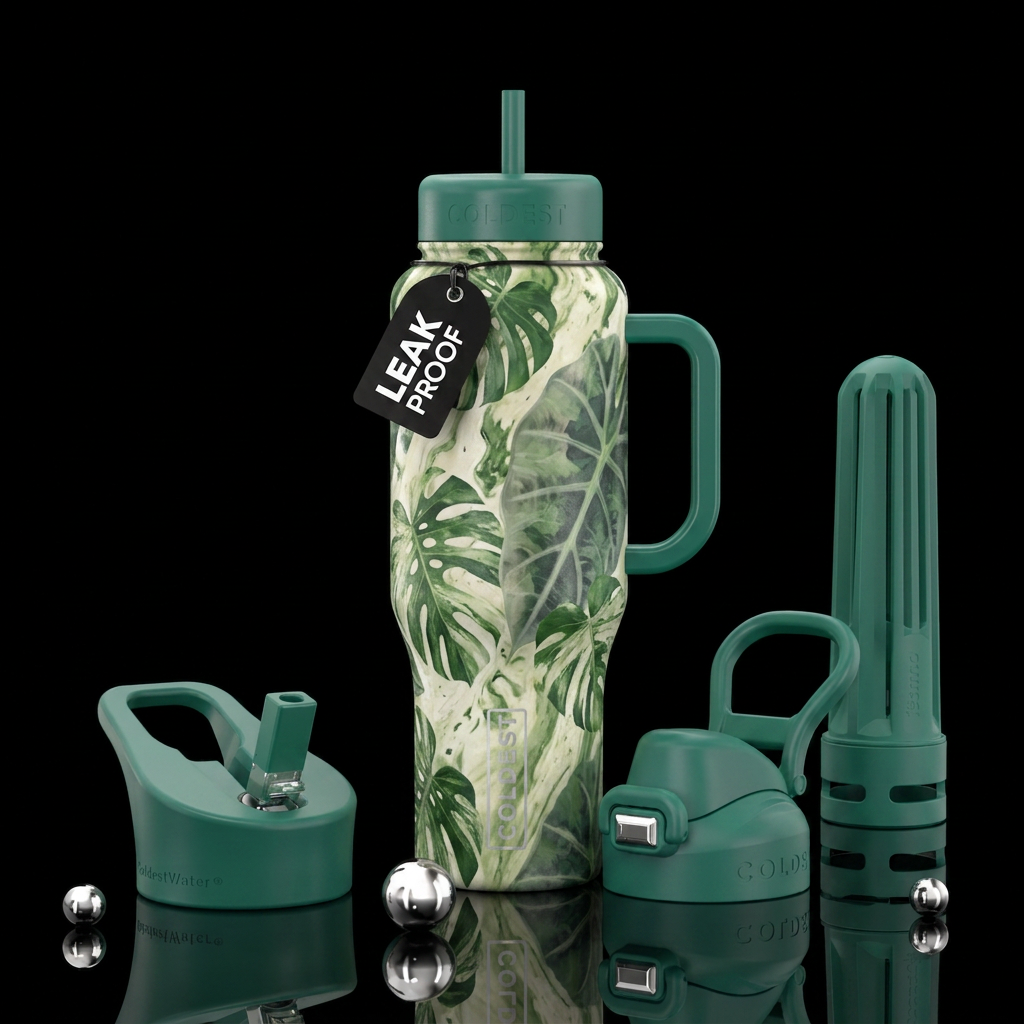 Monstera bulbasaur variegated water bottle design
