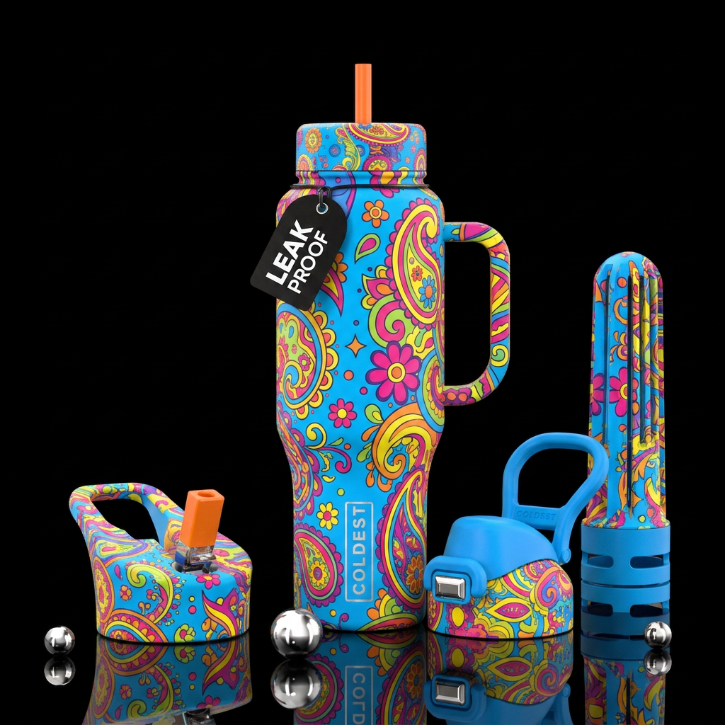Bright hippie water bottle design