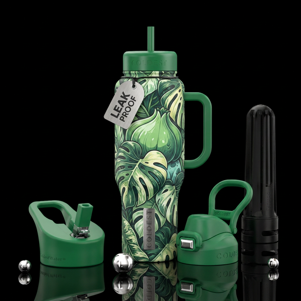 Monstera bulbasaur variegated water bottle design