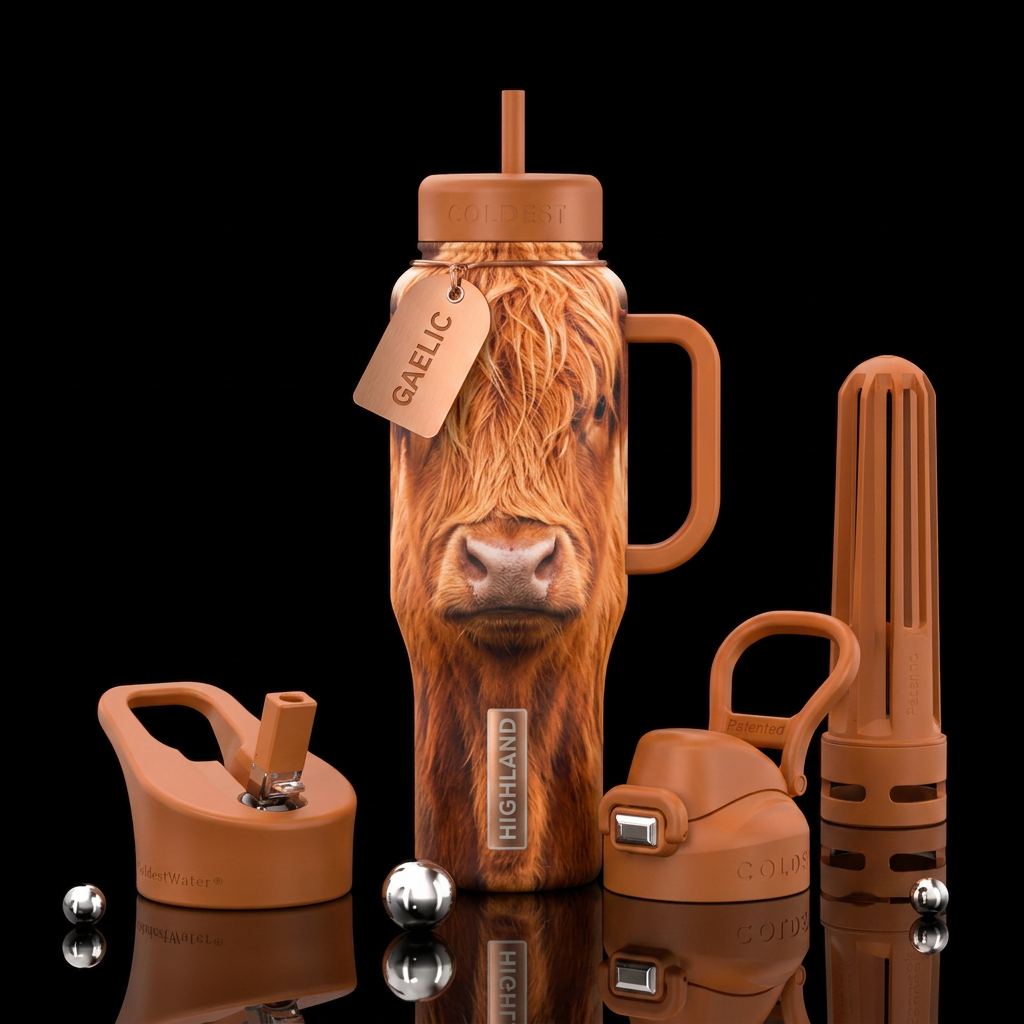 Highland cow water bottle design