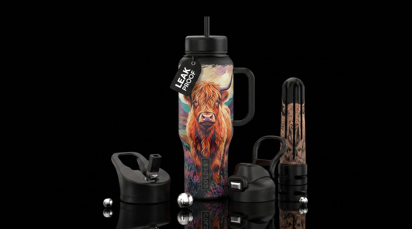 Highland cow water bottle design