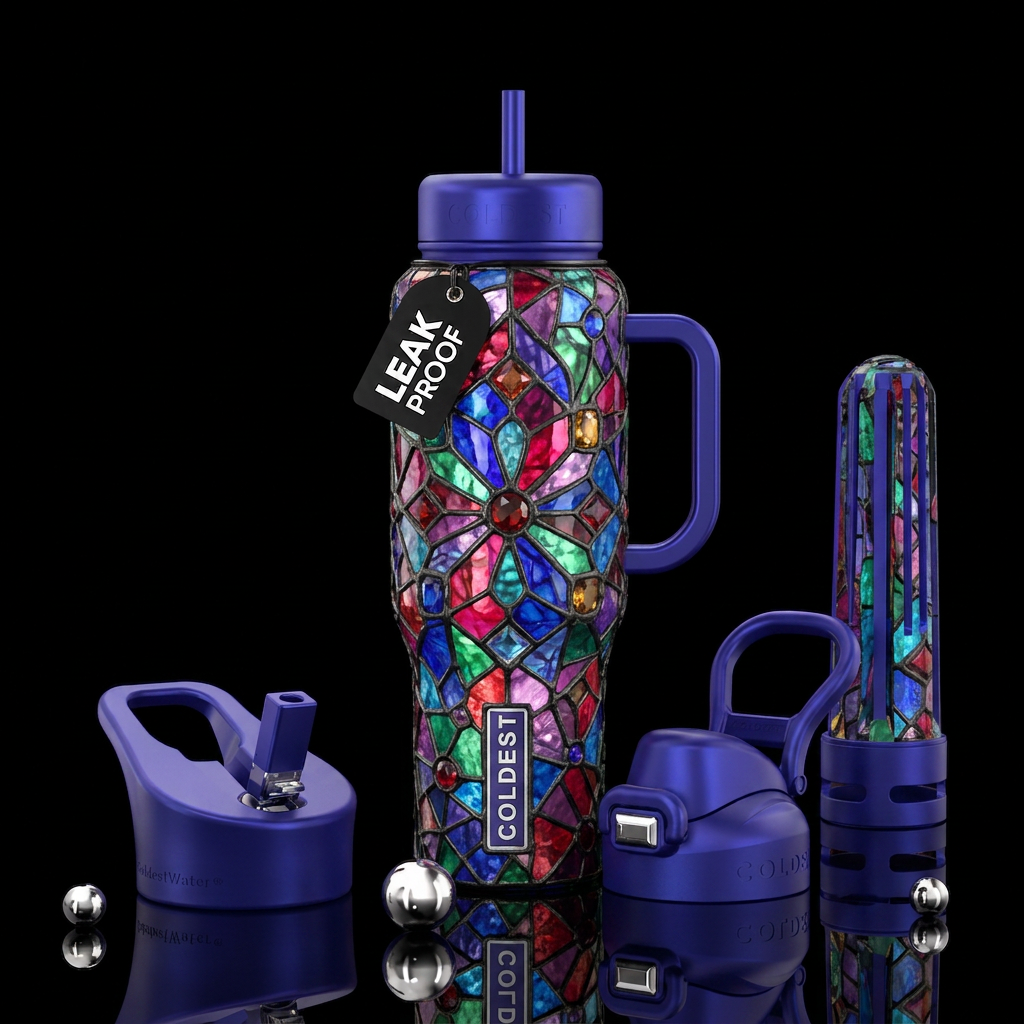Stained glass mosaic, beautiul, gemstone water bottle design