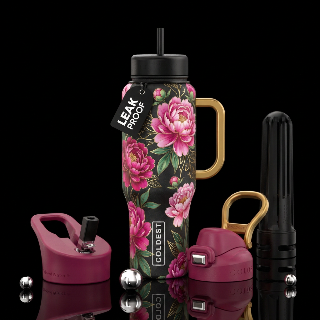 Peonies with gold accents, modern, contemporary, s... water bottle design