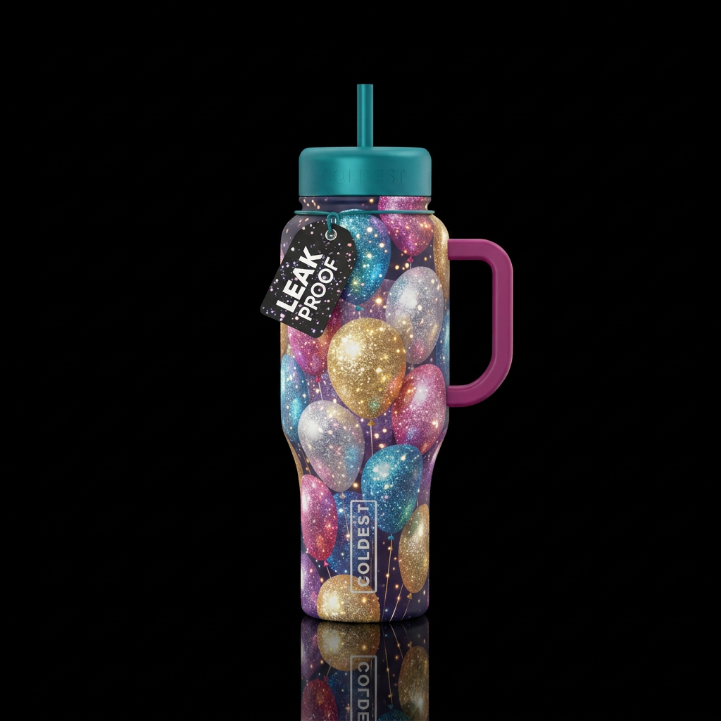 Sparkly balloons water bottle design