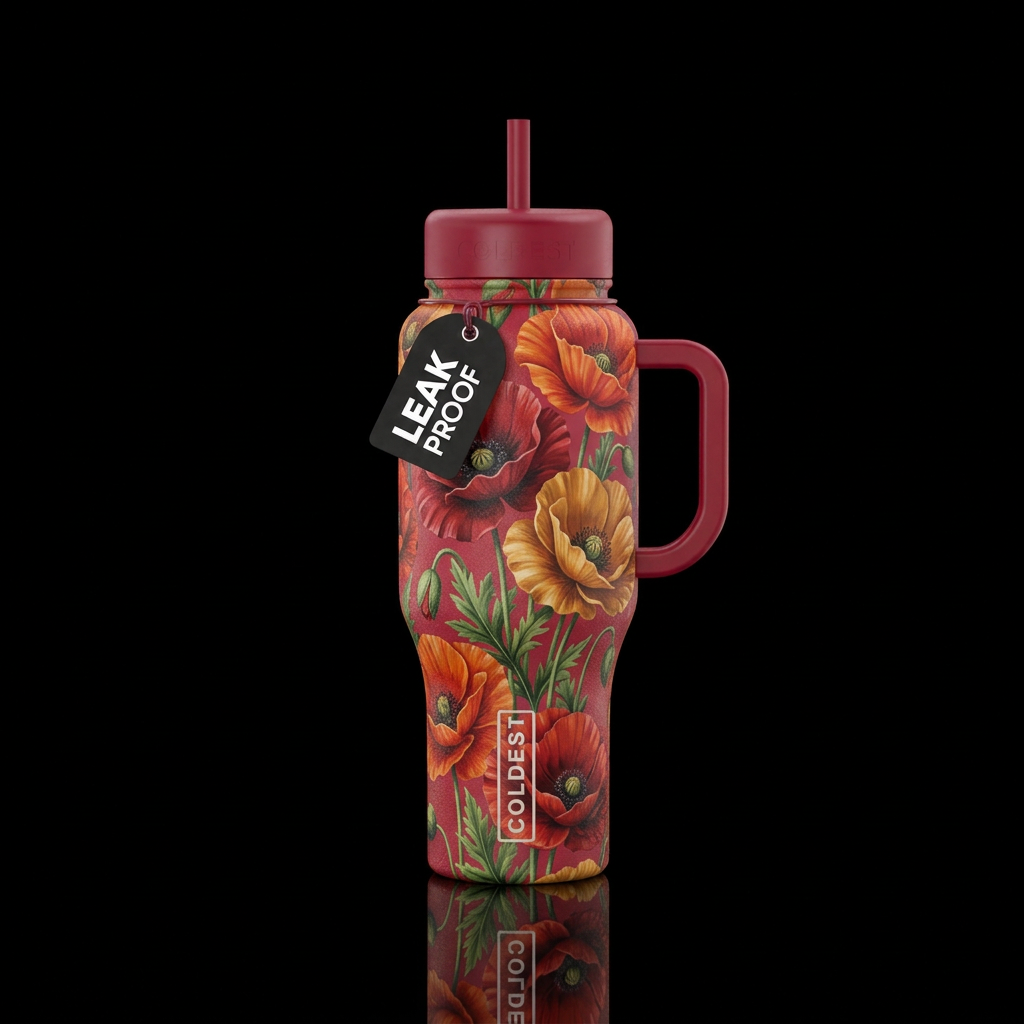 Poppies water bottle design