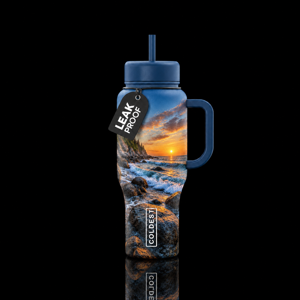 Rocky beach water bottle design