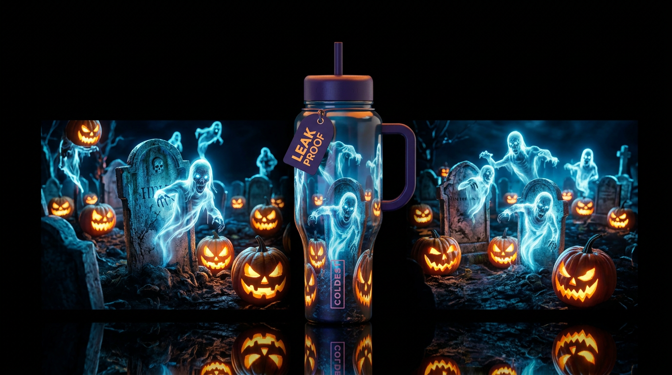 All Ghouls Eve water bottle design