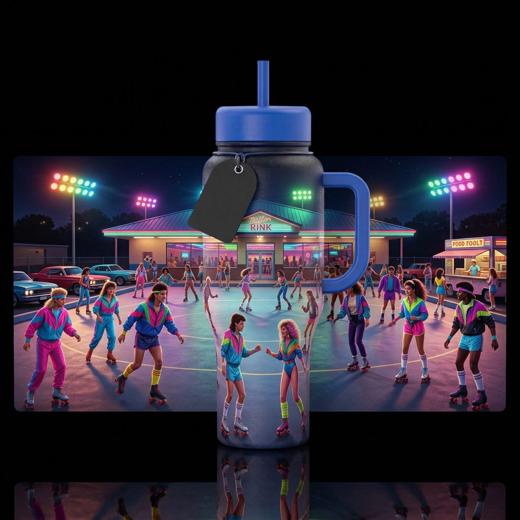 1980s Skating Fun water bottle design