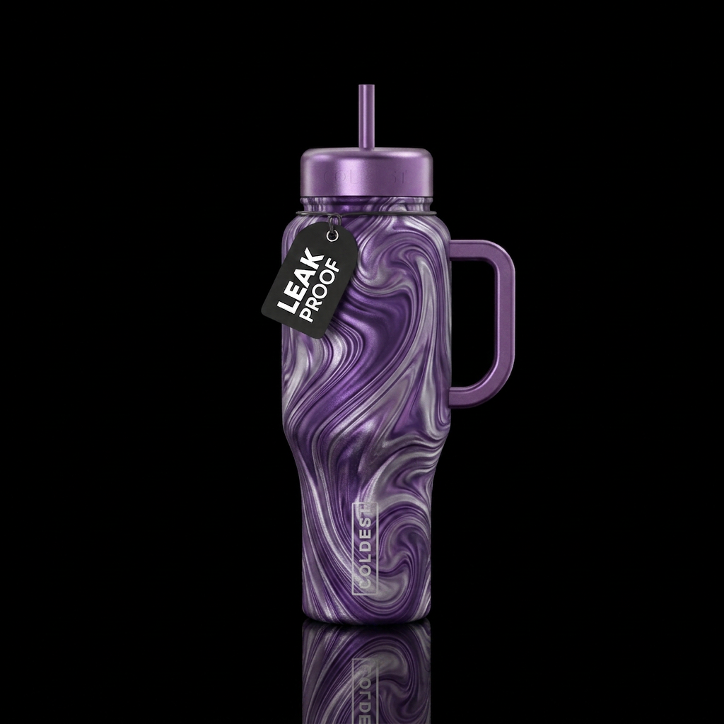 dancing purple silver water bottle design