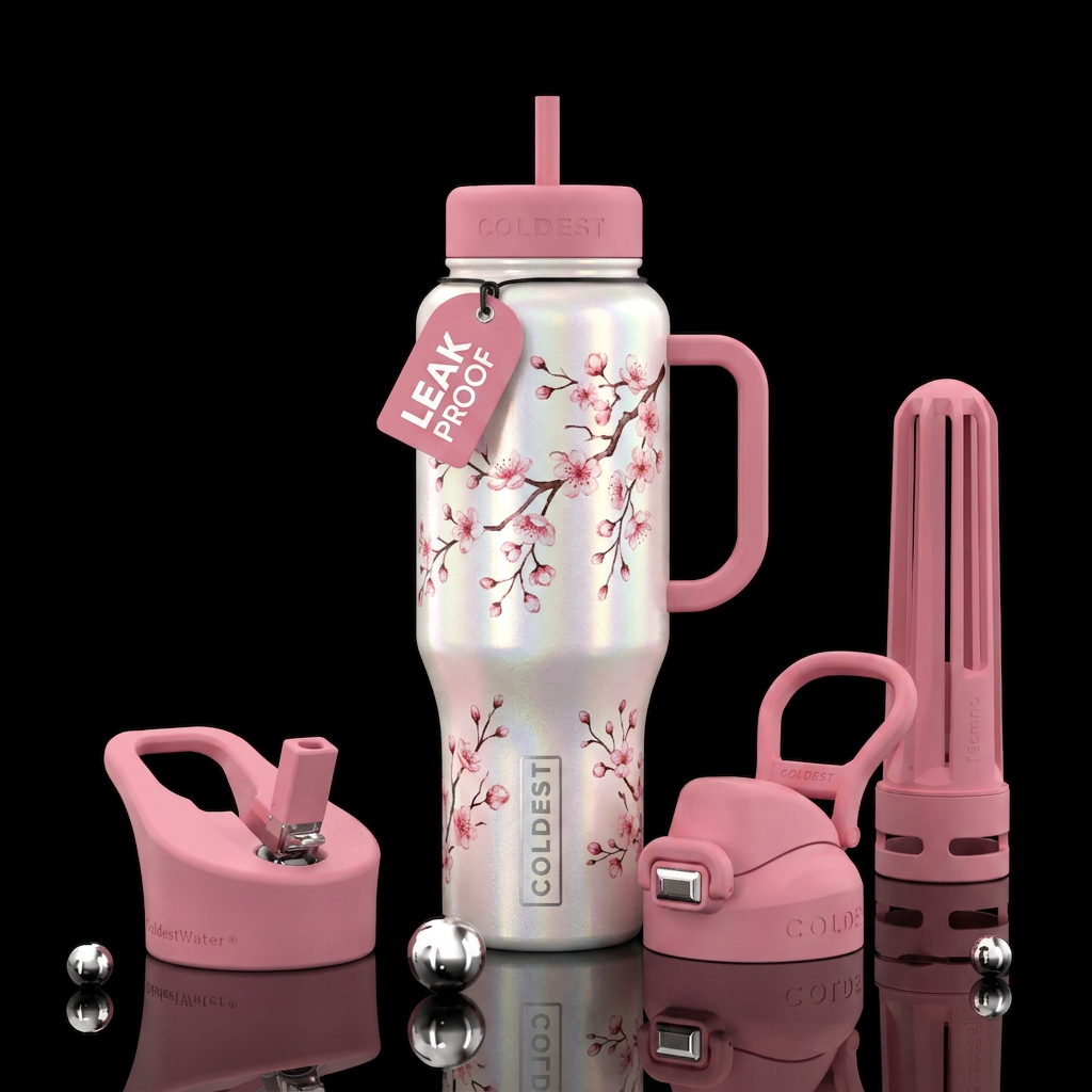 Pearl white speaker with cherry trees water bottle design