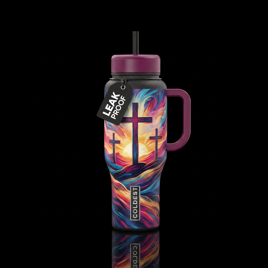 Design a bottle with the 3 crosses on it and the b... water bottle design