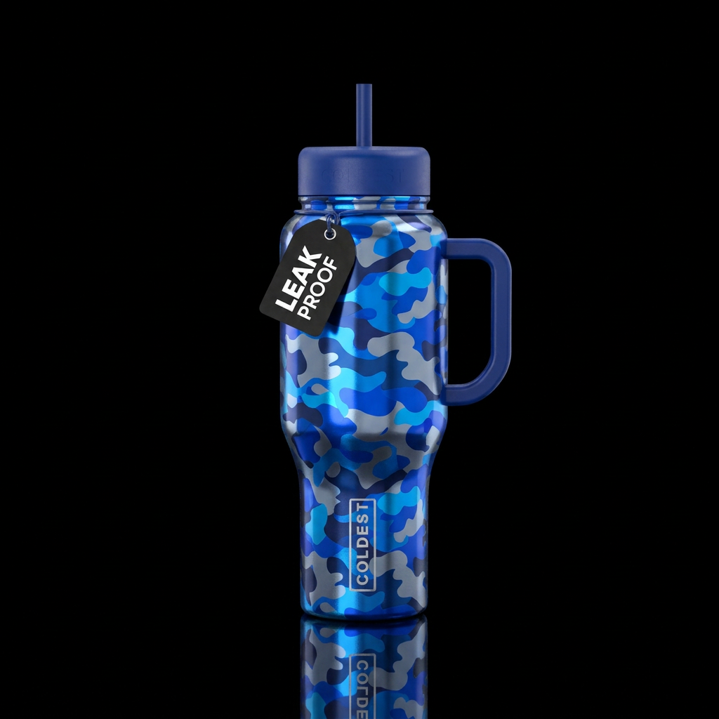 Blue Cameo, shiny water bottle design