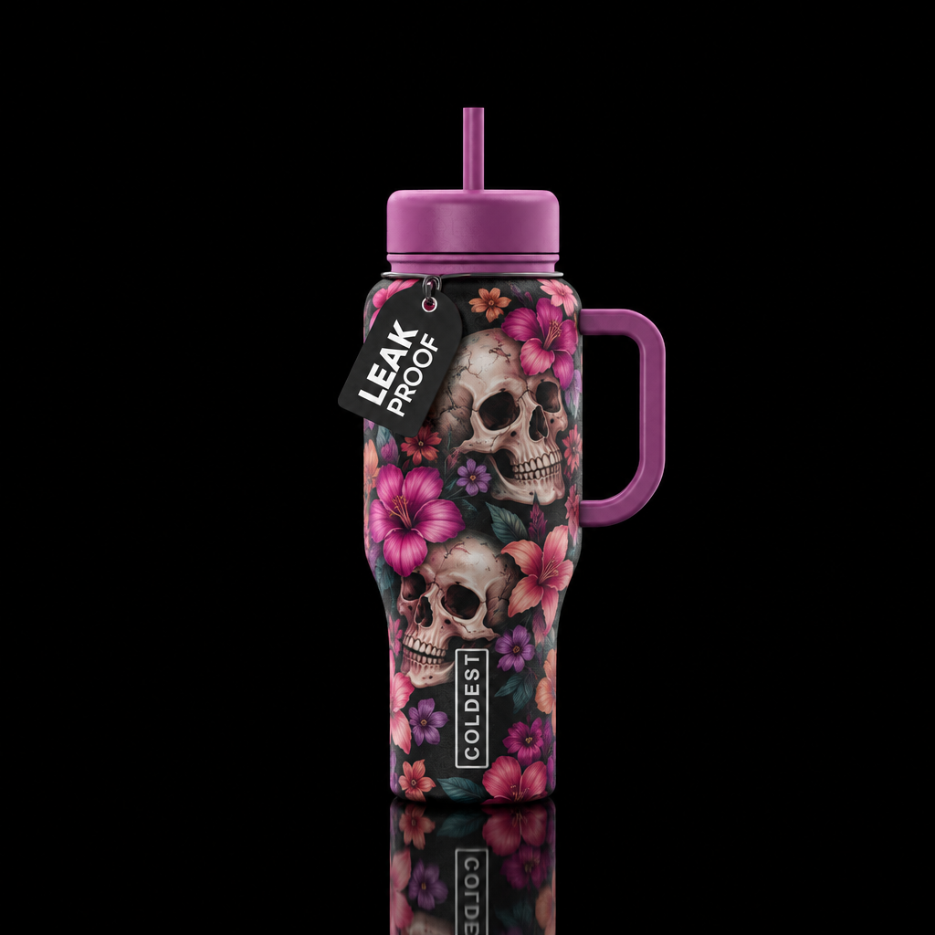 Flowers and Bones water bottle design
