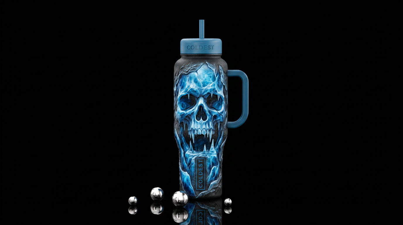 Glacier skull cave water bottle design