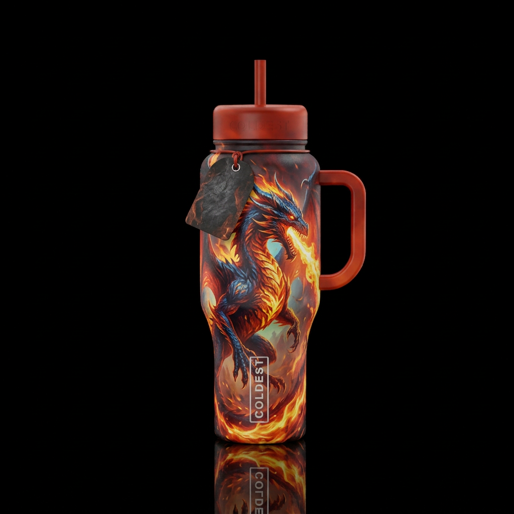 Dragon on fire water bottle design