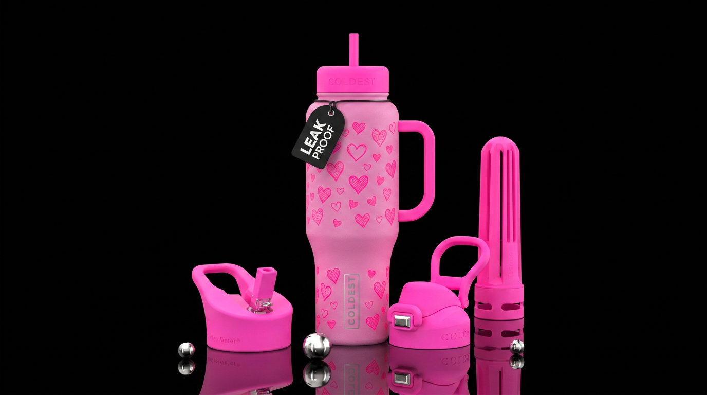 Pink bottle, neon pink lids, neon pink handle, 150... water bottle design
