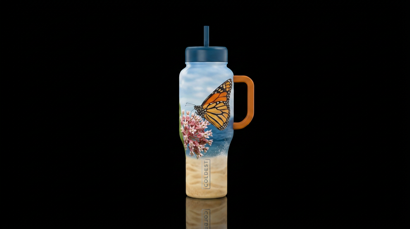 Monarch Migration water bottle design
