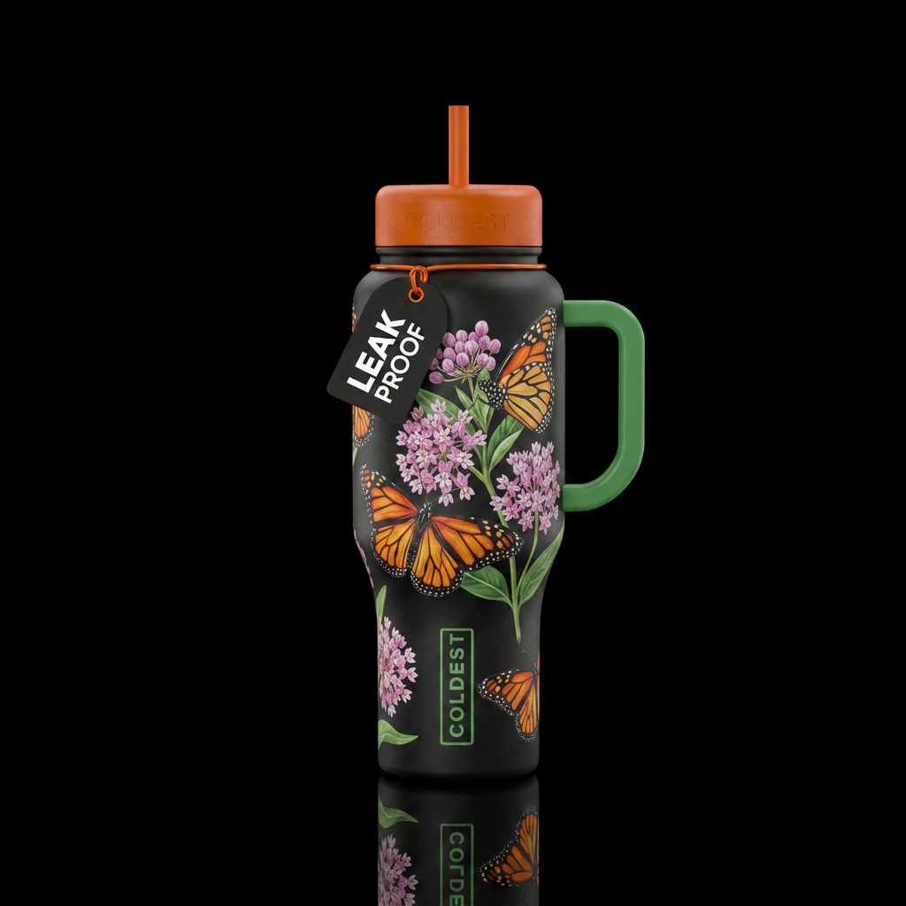midnight butterfly water bottle design