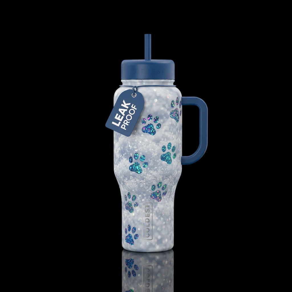 snowy paws water bottle design