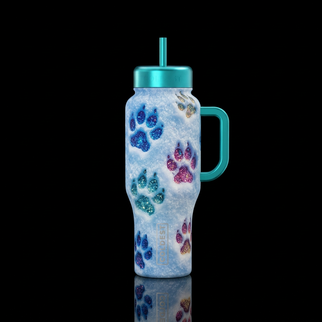 colorful paws water bottle design