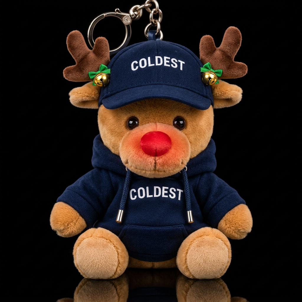 A funny reindeer with a red nose water bottle design