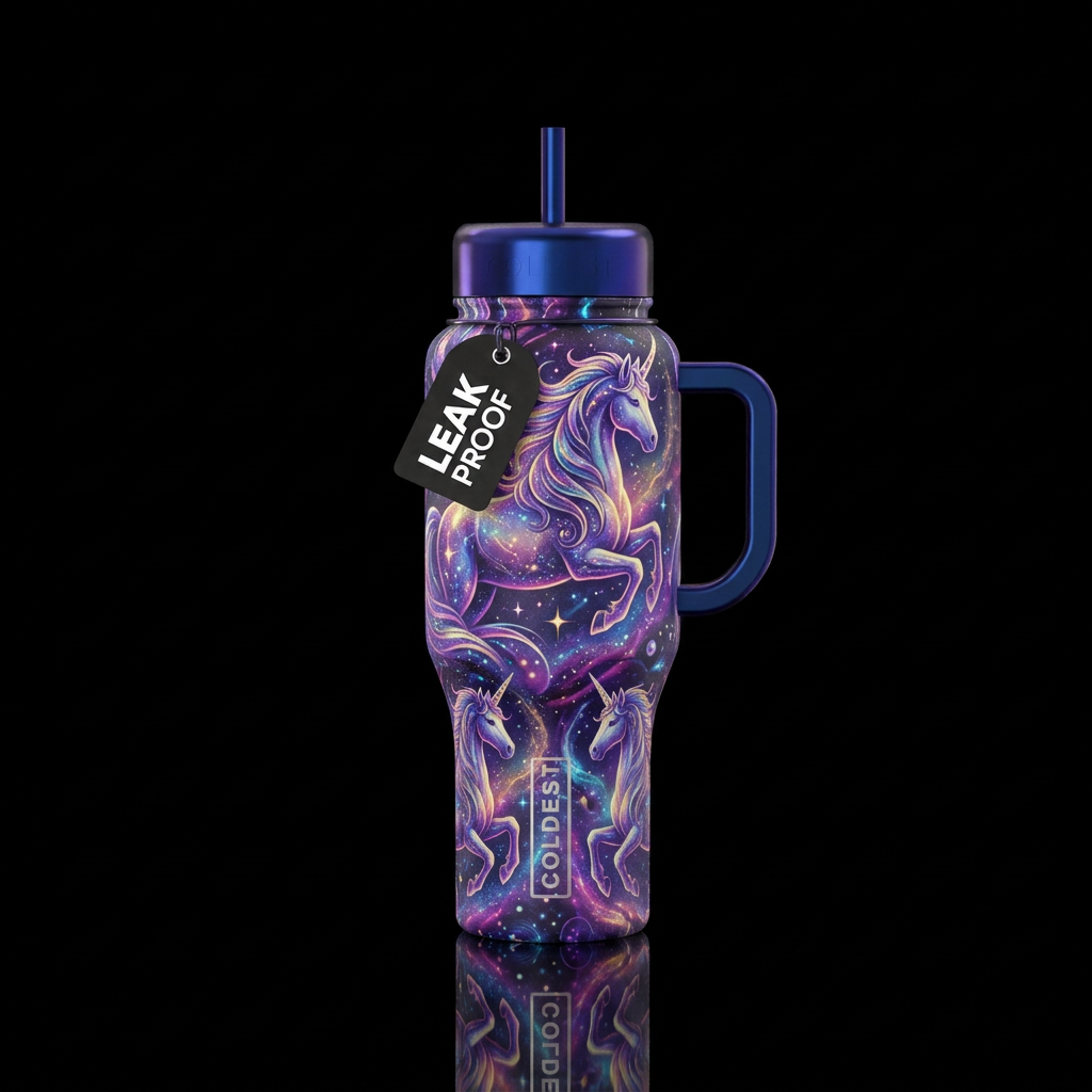 Majestic unicorn glowie water bottle design