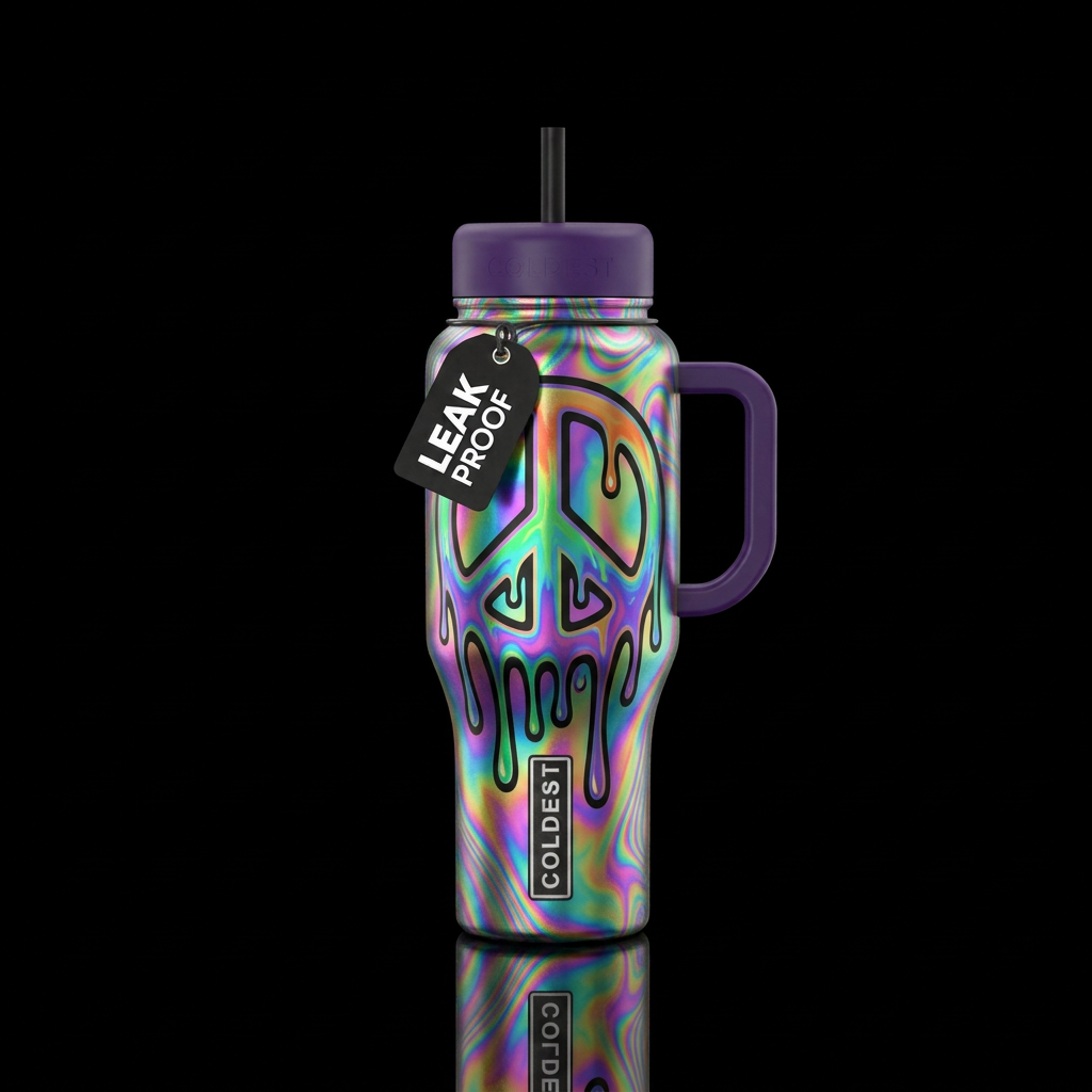 The trippy hippie water bottle design