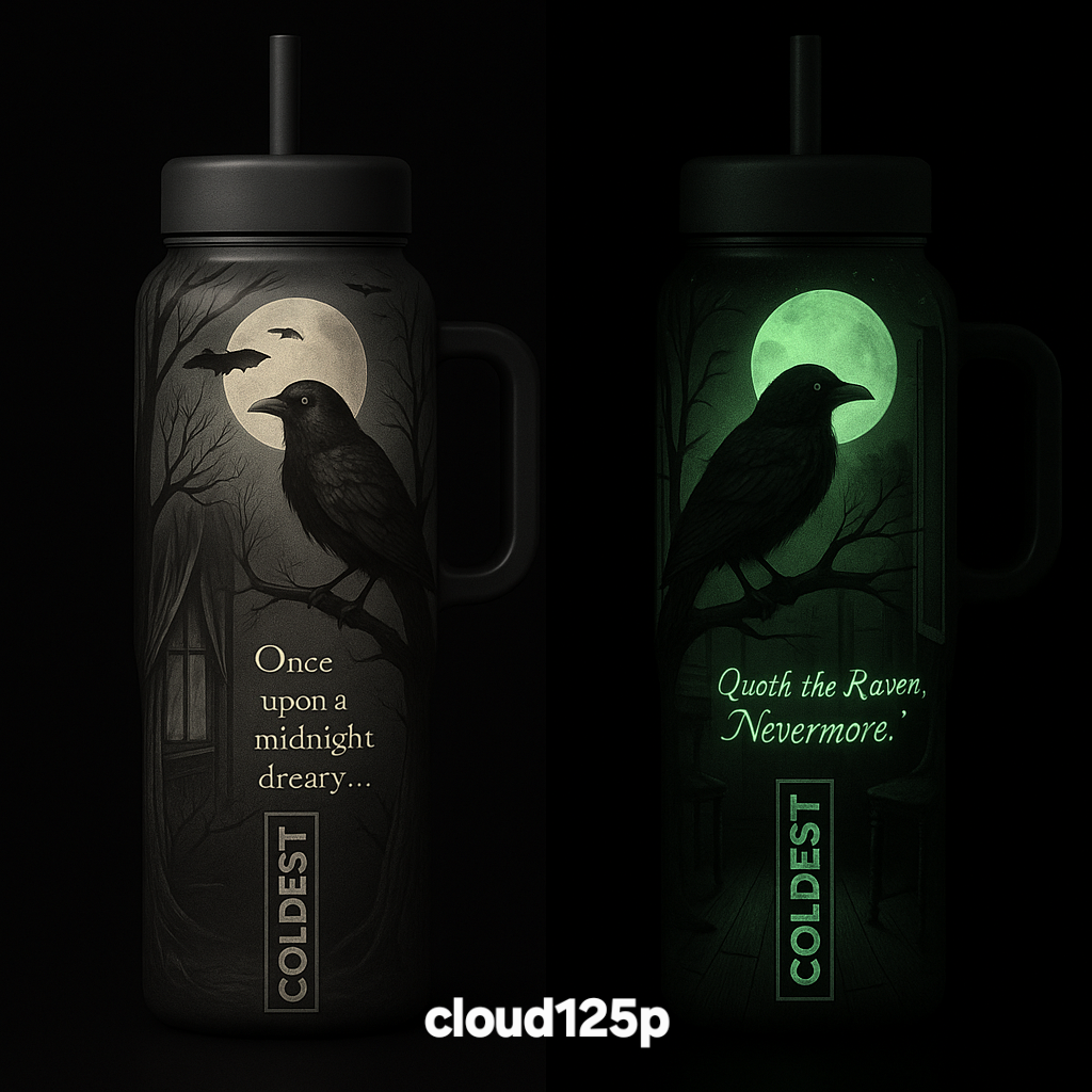 Nevermore (glowie) water bottle design