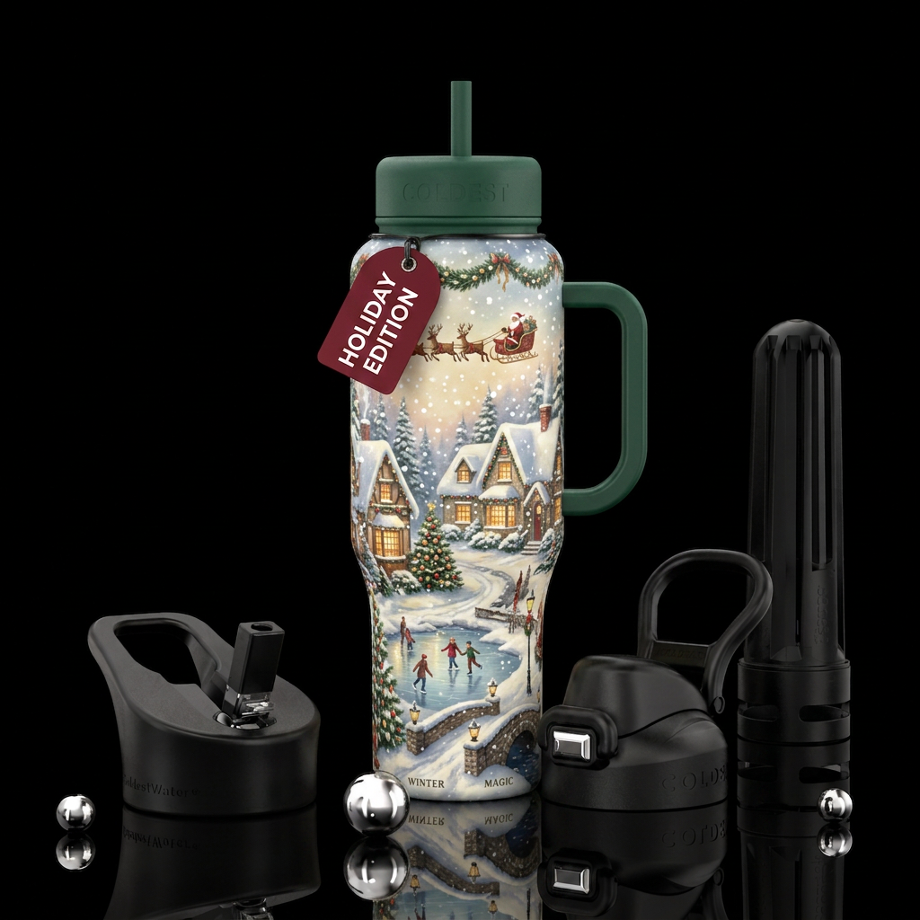 Snowfall Village water bottle design