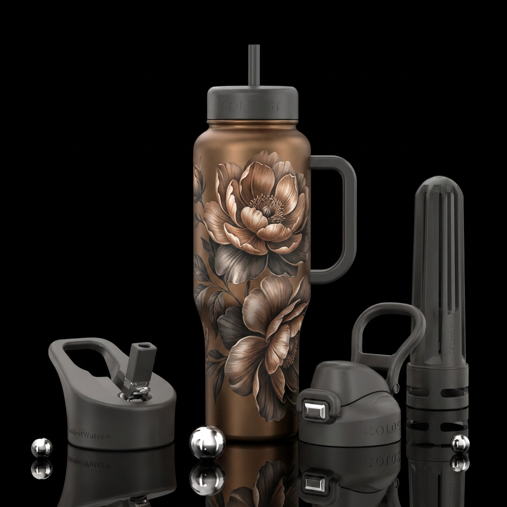 Charcoal Botanica water bottle design