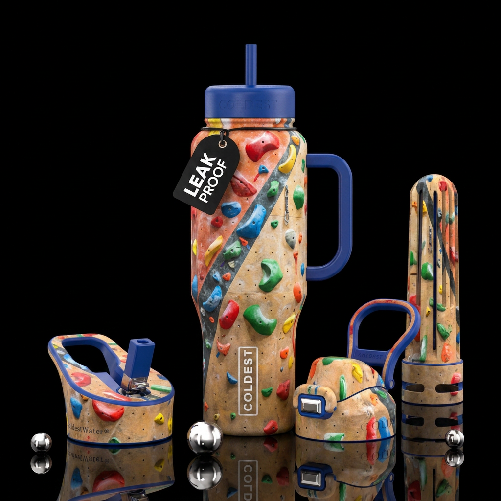 Rock climbing wall water bottle design