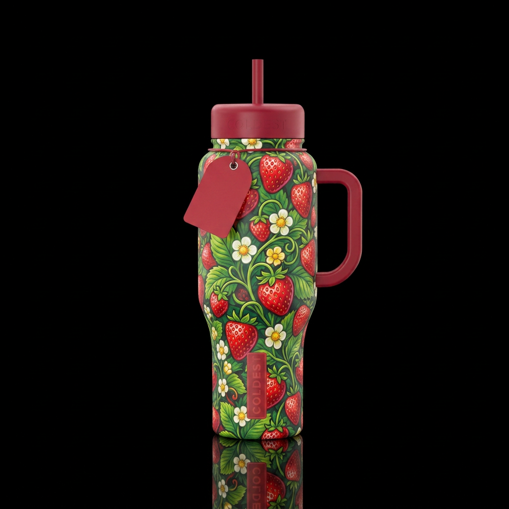 Strawberry fields forever water bottle design