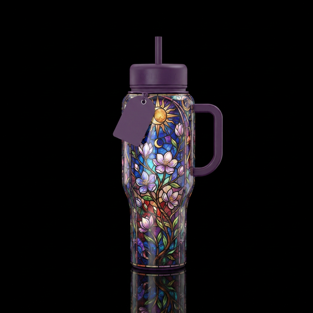 Stained Glass Spring water bottle design