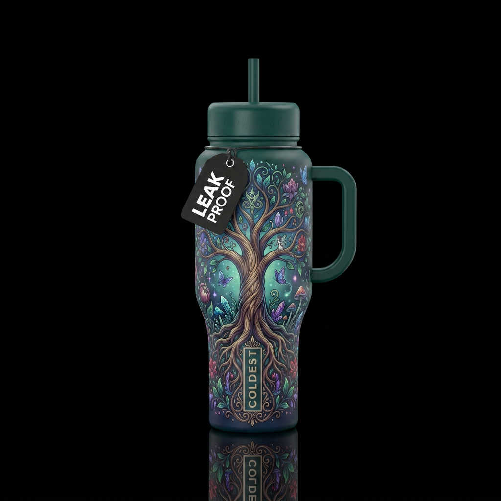 Create a luxurious, highly detailed fantasy orname... water bottle design