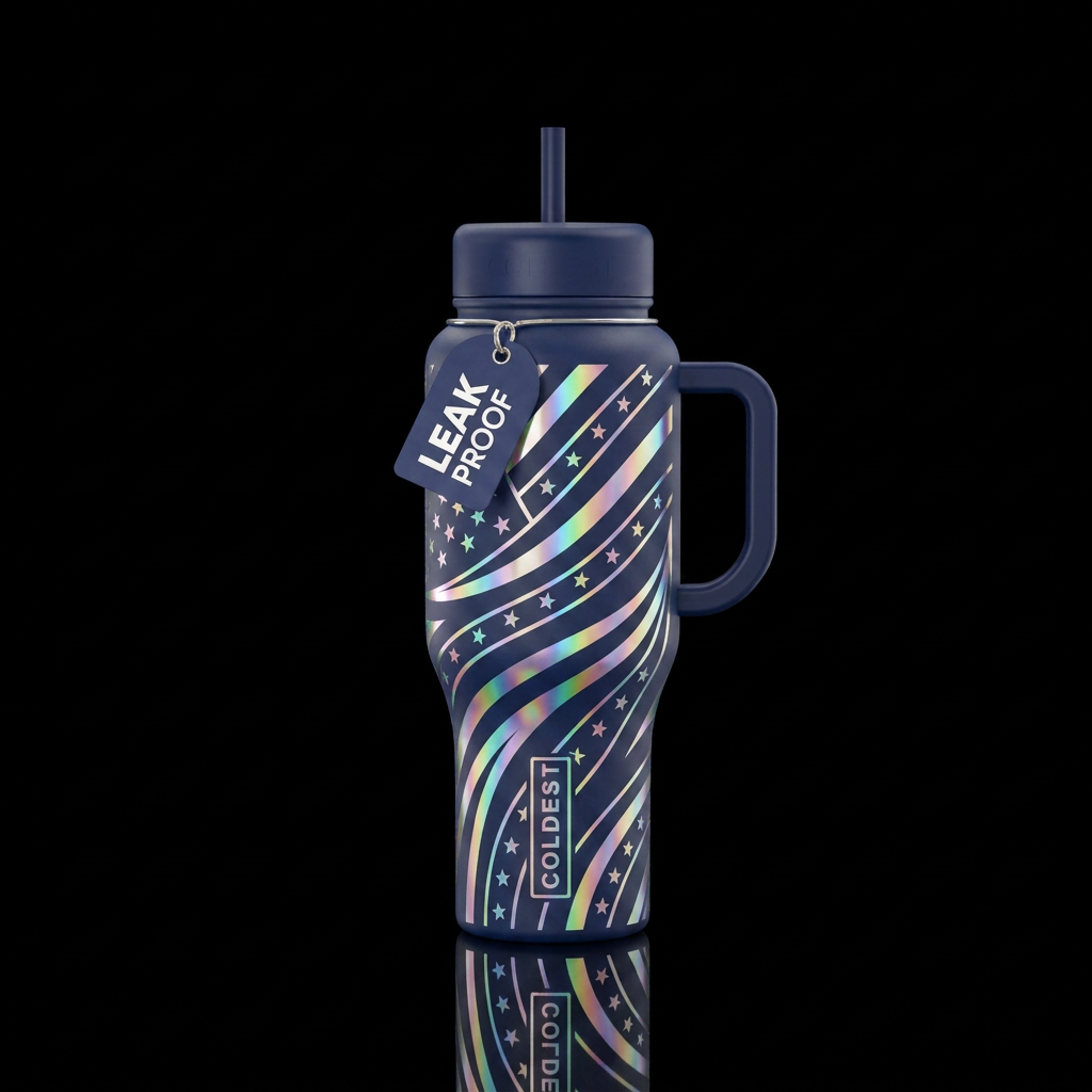 Moonlight Stripes and Stars water bottle design