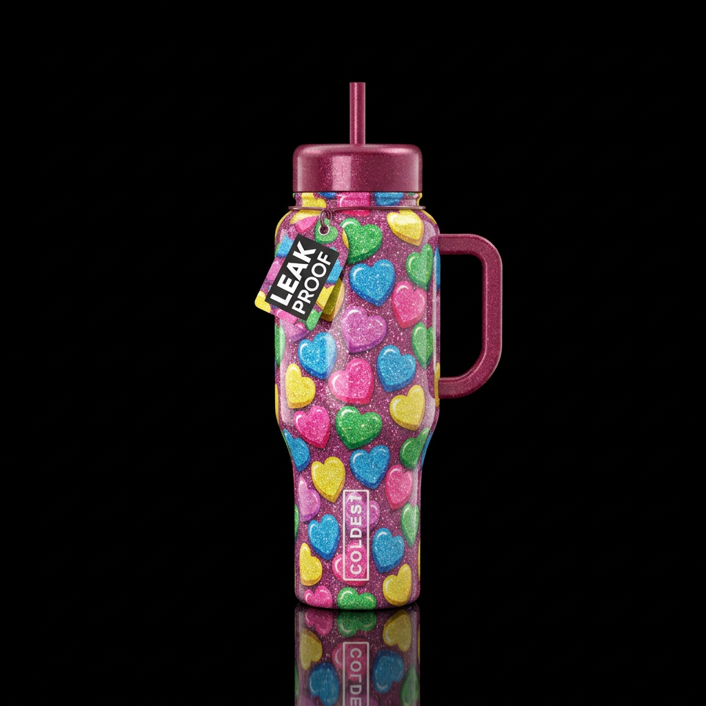 Glitter Hearts water bottle design
