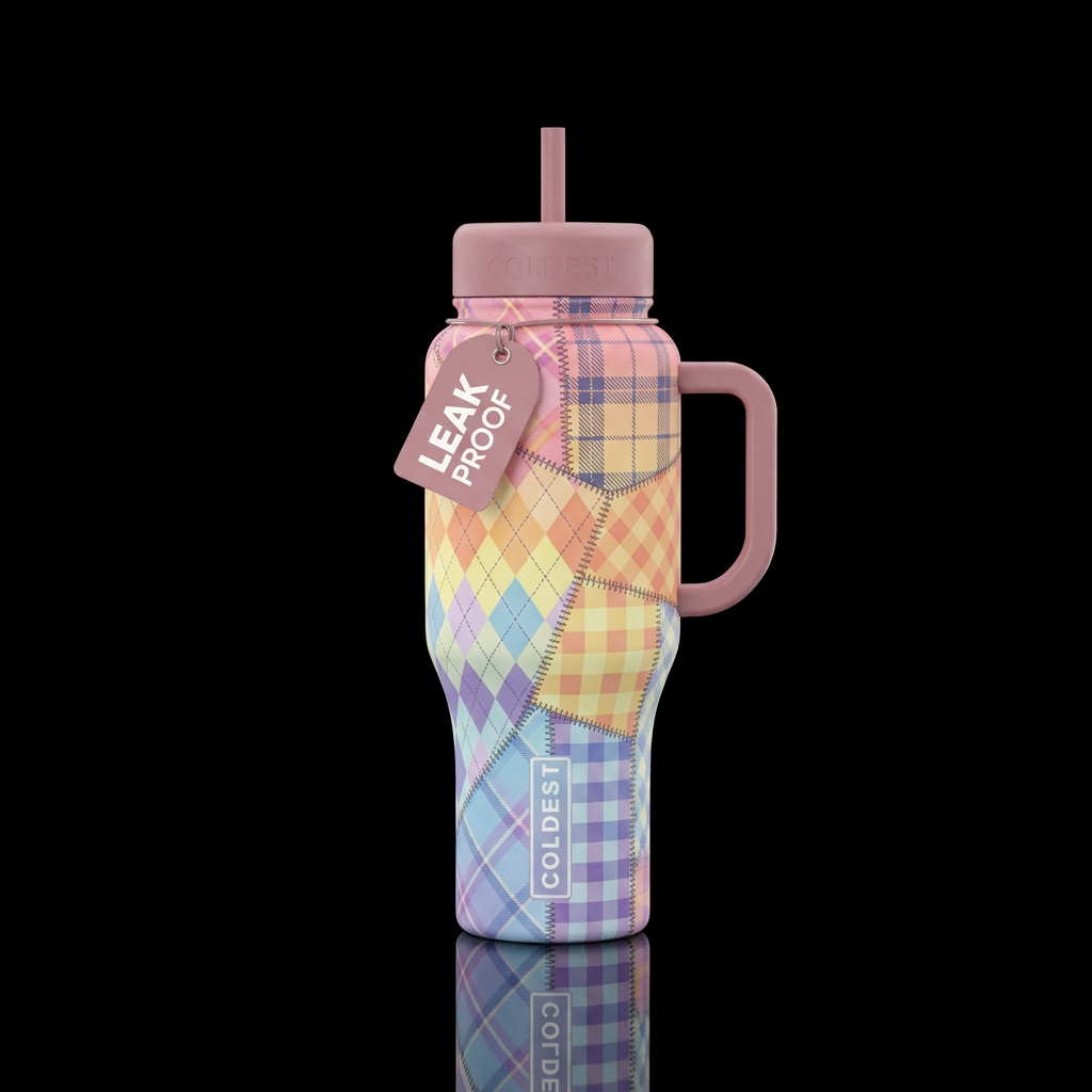 Patched Patterns water bottle design