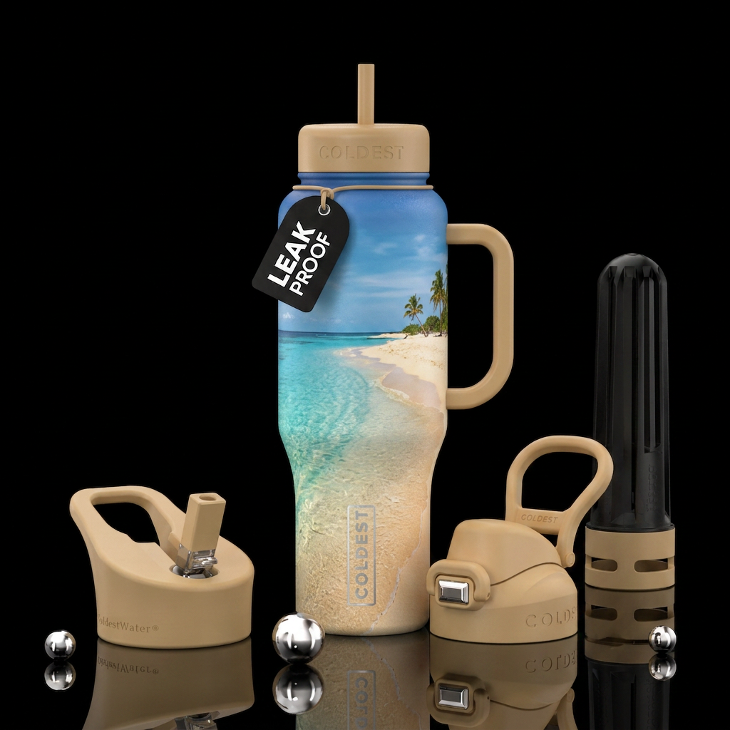 laying on a beach water bottle design
