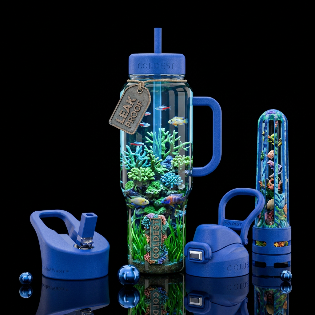 Tank full of fish using the shape of the bottle as... water bottle design