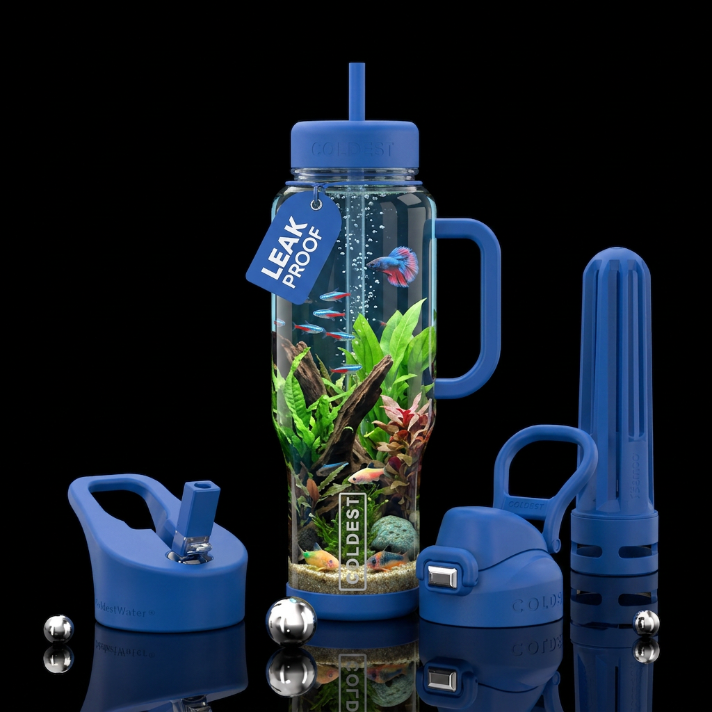 Tank full of fish using the shape of the bottle as... water bottle design