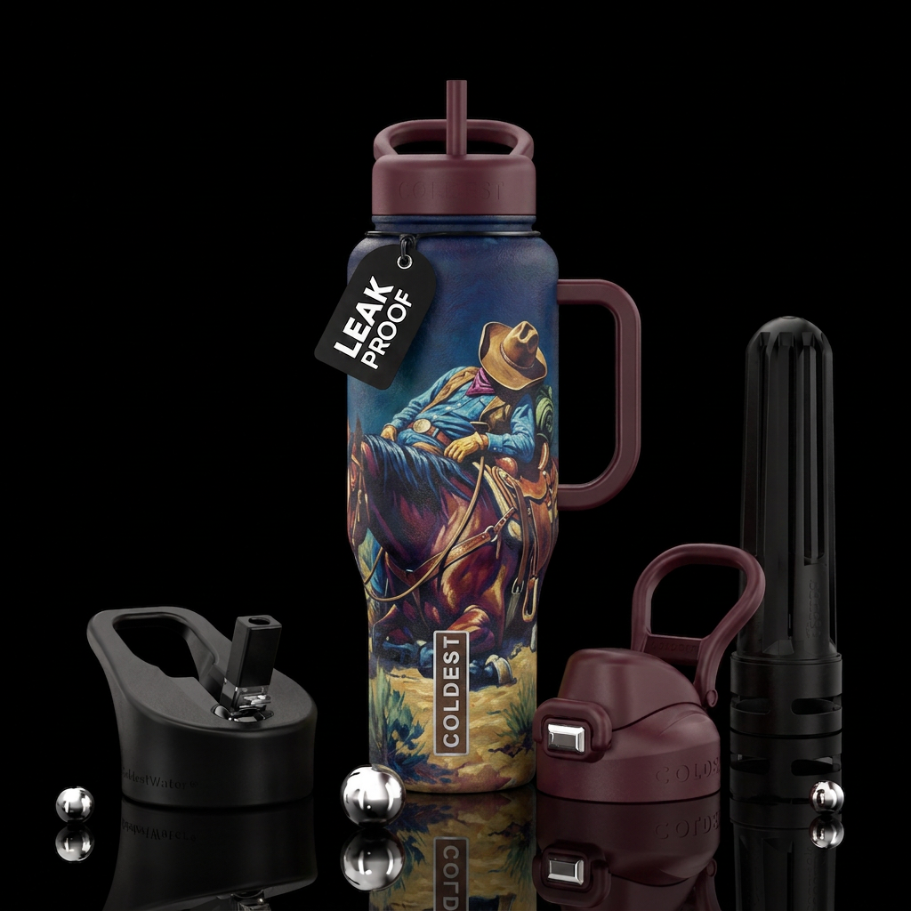 Cowboy lounging on the back of his horse sleeping ... water bottle design