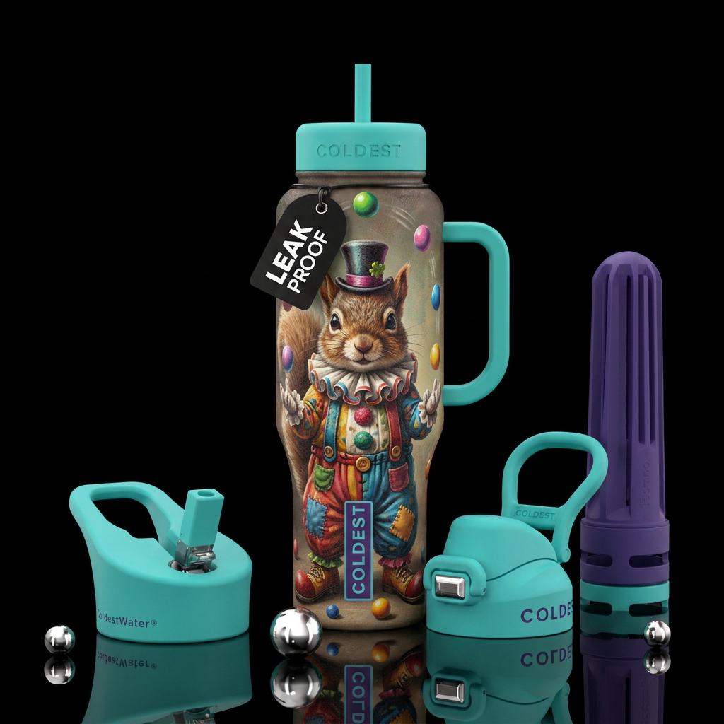 Squirrel clown water bottle design