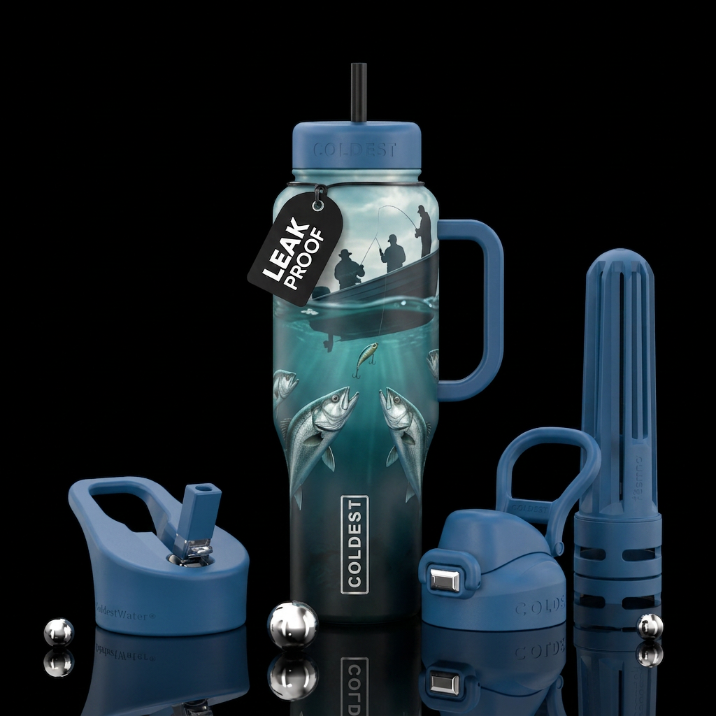 perspective of fish looking up through the water a... water bottle design