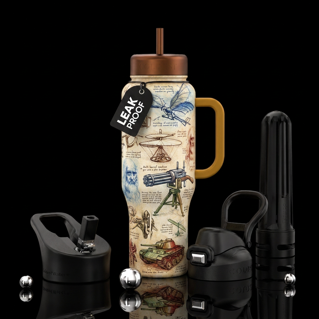 Leonardo Davinci invention drawing water bottle design